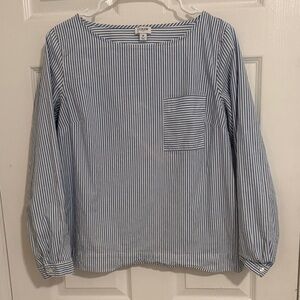 J. Crew Blue and White Striped Organic Cotton Top